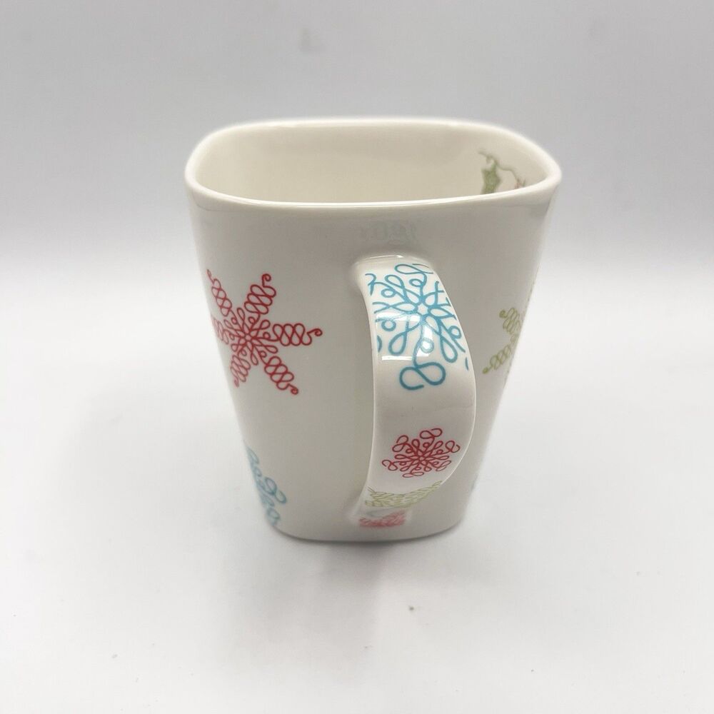 Starbucks 2005 Holiday Square Christmas Mug - Red, Blue, Green Snowflakes Stars - Picture 3 of 10